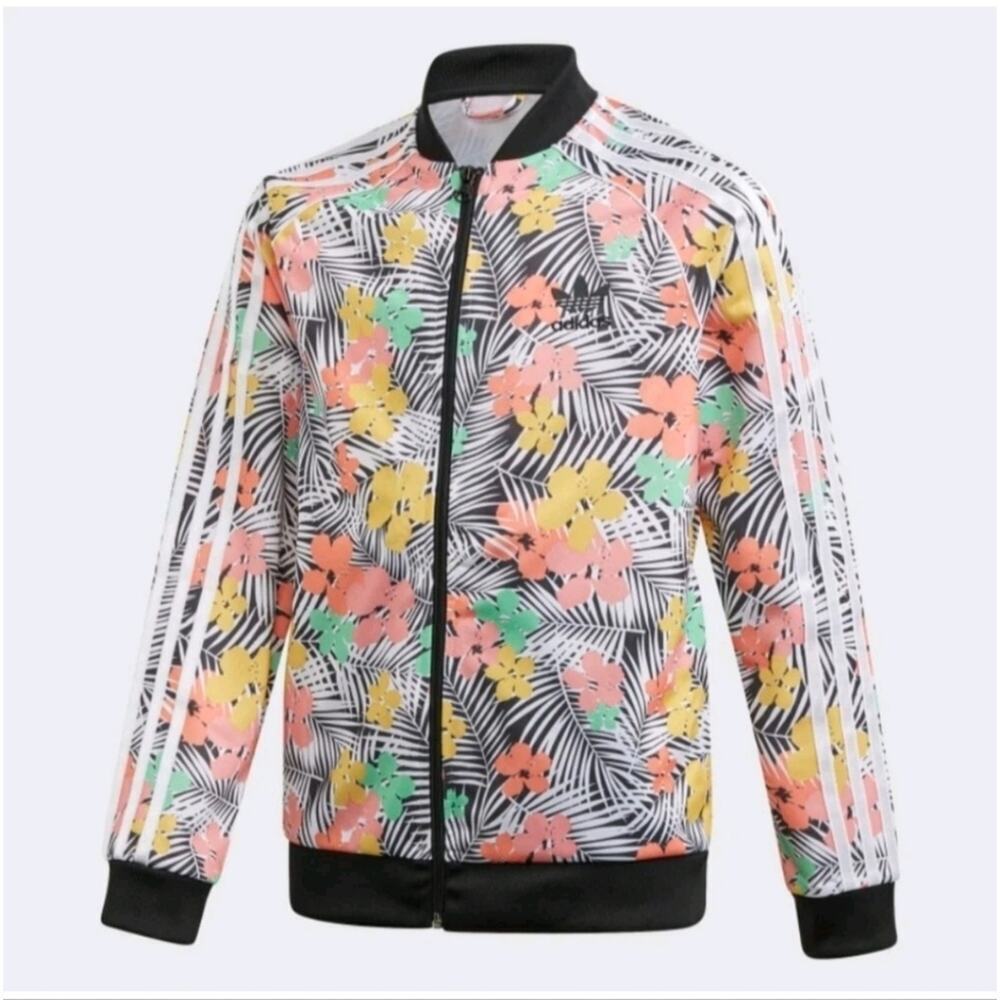 Adidas Kids Girls Multicolor Black and White Floral Bomber Jacket Size Xlarge